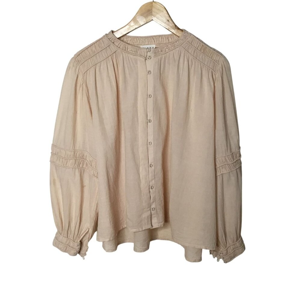 Light Beige Button-Front Peasant Blouse